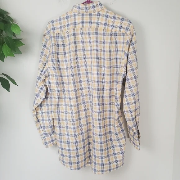 Faconnable Plaid Buttondown Long Sleeve Shirt Yellow Blue Size XL - Picture 6 of 10